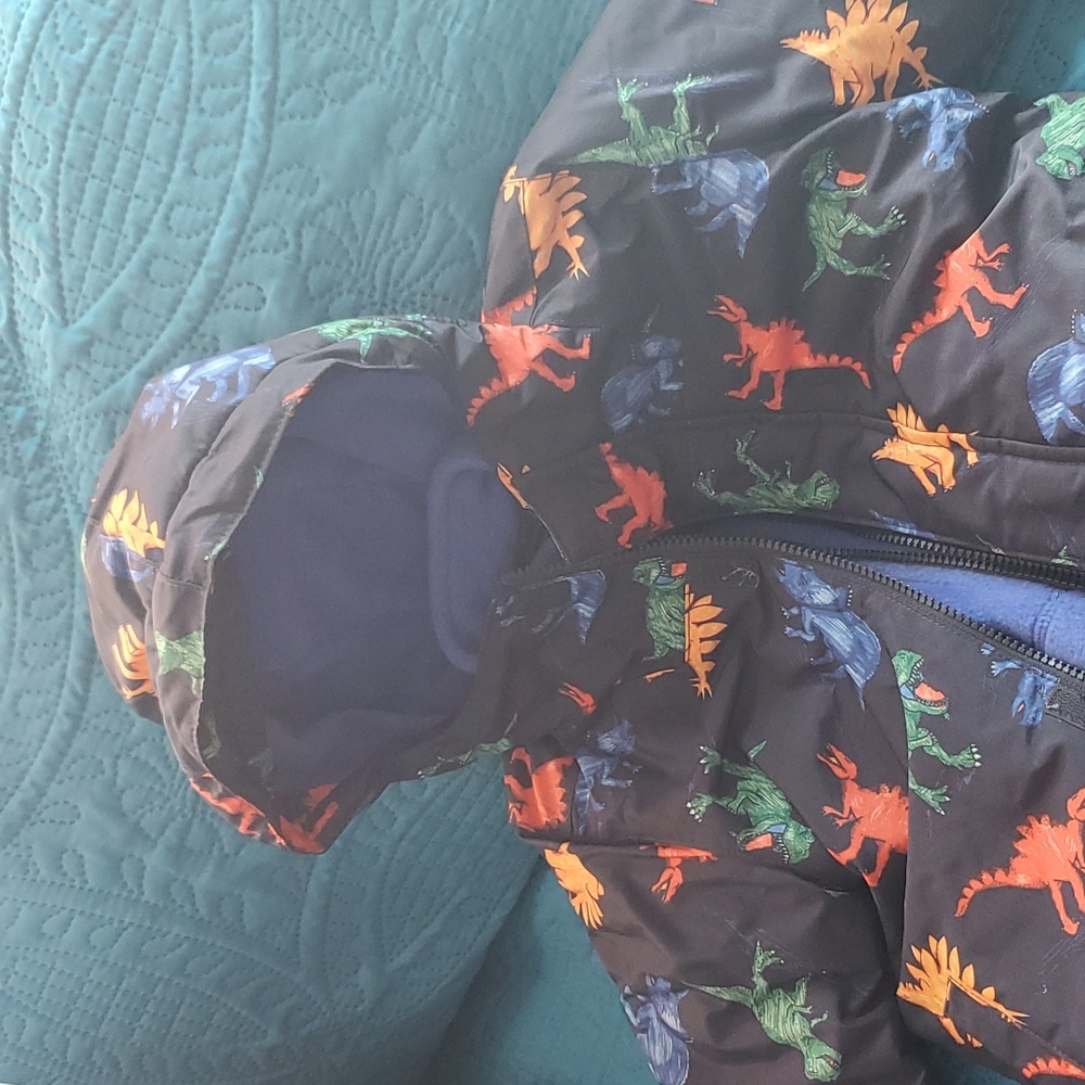 Boys snow suit, matching lined jacket, overall pants, boots, gloves and hat